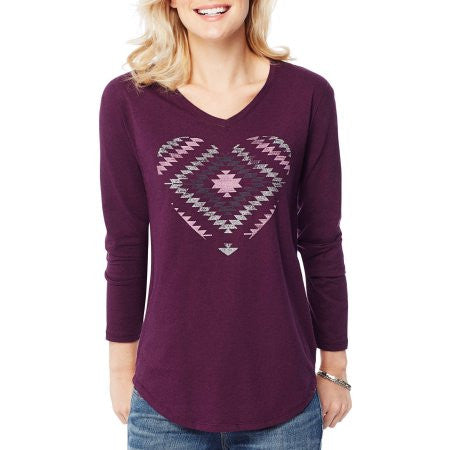 Hanes Women's Printed Long Sleeve V-neck T-shirt